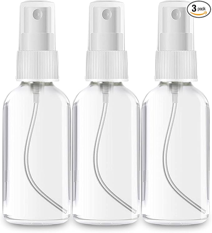 3 Pack 2 OZ Clear Glass Spray Bottles Empty Refillable Bottle is Great for Essential Oils, Plants, Cleaning Solutions, Hair Mister - Mini Spray Bottle - Refillable & Reusable Sprayer.