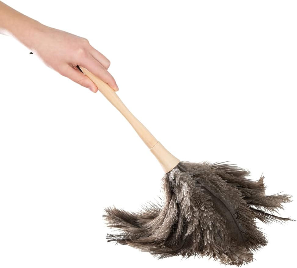 Superio Ostrich Feather Duster Fluffy Dust Remover, with Wooden Handle Reusable for Cleaning Homes, Ceilings, and Furniture (3 Pack) (1 Pack)