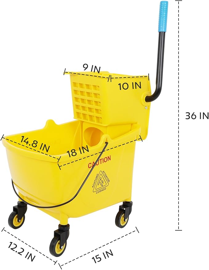 FAHKNS Commercial Mop Bucket with Wringer, 35 Quart Industrial Mop Bucket with Commercial Mop, [No Need to Change Water Frequently], Mop and Bucket Set