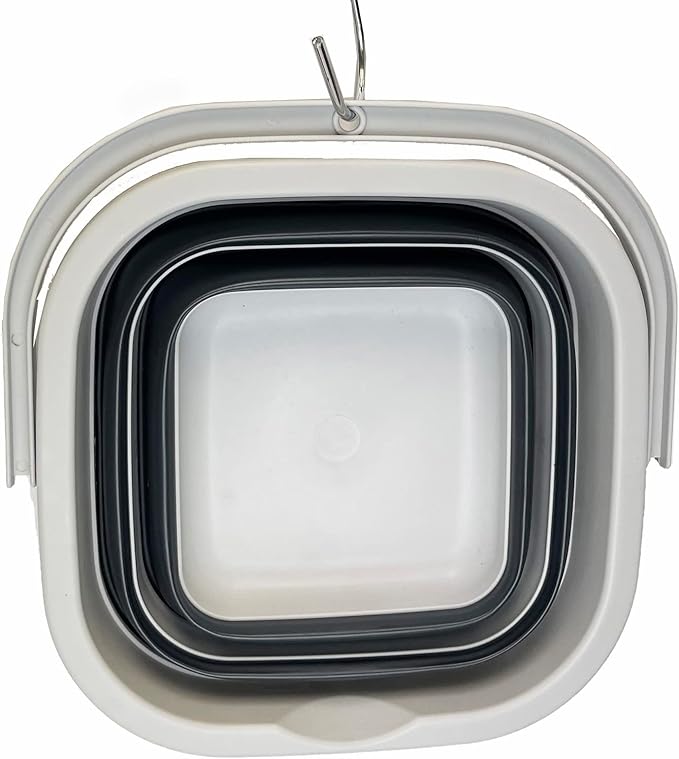 SAMMART Collapsible Rectangular Cleaning Bucket 5L (1.3 Gallon)- Foldable Camping Beach Sand Water Pot Pail- Portable Space Saving Tub for Household, Outdoor Car Washing(Grey/Charcoal Black)