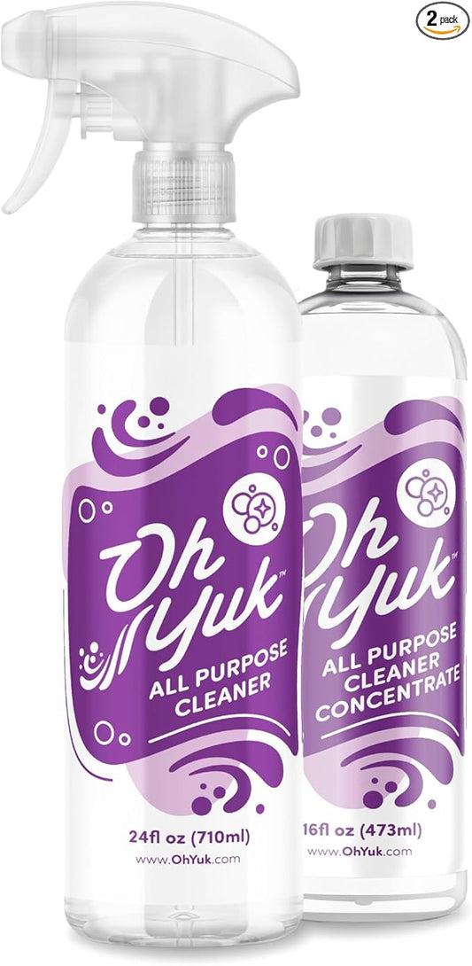 Oh Yuk All Purpose Cleaner – All-in-One Combo Pack with Multi-Purpose Surface Spray and 4X Long-Lasting Concentrate Refill for Kitchen, Bathroom, Cabinets, Counters, Tile & More