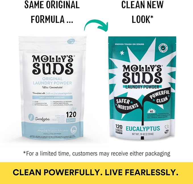 Molly's Suds Original Laundry Detergent Powder | Clean Laundry Detergent Powder for Sensitive Skin | Simple, Effective Ingredients, Stain Fighting | 120 Load (Eucalyptus)