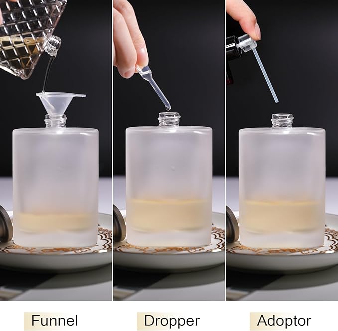 100ml/3.4 Oz Frosted Glass Spray Bottle Perfume Atomizer,Refillable Perfume Spray Bottle Perfume Bottles Empty with 3 Kinds of Perfume Dispenser (Frosted Glass 100ml)