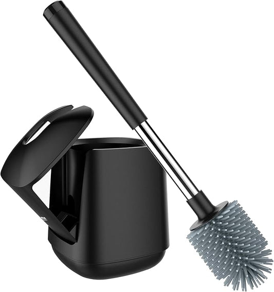 SetSail Silicone Toilet Bowl Brush and Automatic Holder Toilet Brush for Bathroom with Holder Ventilated Toilet Cleaner Brush for Toilet Scrubber Cleaning, Black