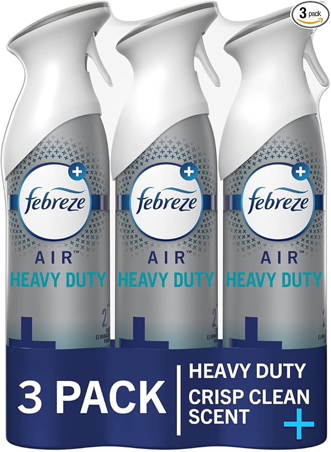 Febreze Air Mist Air Freshener Spray, Odor-Fighting Room Spray, Air Fresheners for Home and Bathroom and Kitchen, Aerosol Can, Heavy Duty Crisp Clean Scent, 8.8oz, 3 Count