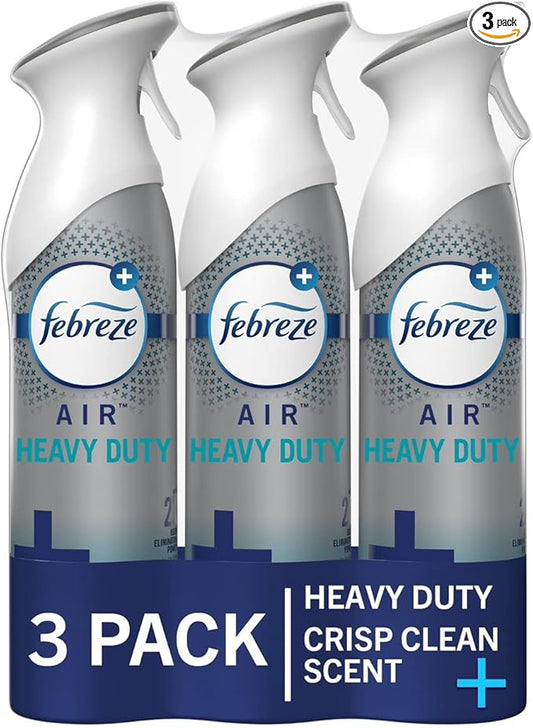 Febreze Air Mist Air Freshener Spray, Odor-Fighting Room Spray, Air Fresheners for Home and Bathroom and Kitchen, Aerosol Can, Heavy Duty Crisp Clean Scent, 8.8oz, 3 Count