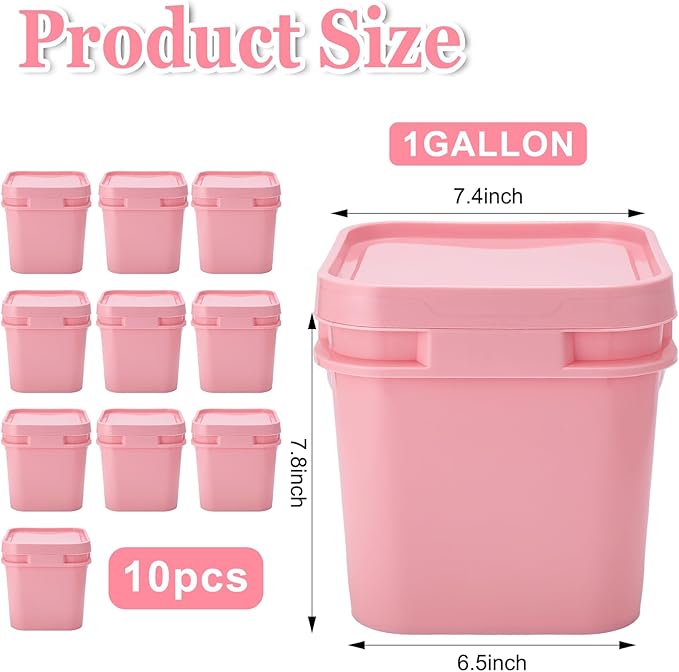Suzile 2.2 Gallon Square Bucket with Lid Food Grade Plastic Bucket 10L Utility Industrial Pail with Handle Container for Food Oil Tub Water Fishing Paint House Cleaning Car Washing (Pink,10pcs)