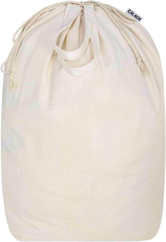 Canvas Laundry Bags 18x18in with Handles & Square Base, Extra Large Heavy Duty Laundry Basket Hamper Liner, Washable Drawstring Dirty Clothes Bag Canvas Storage Sack (Beige XL,1 Pack)