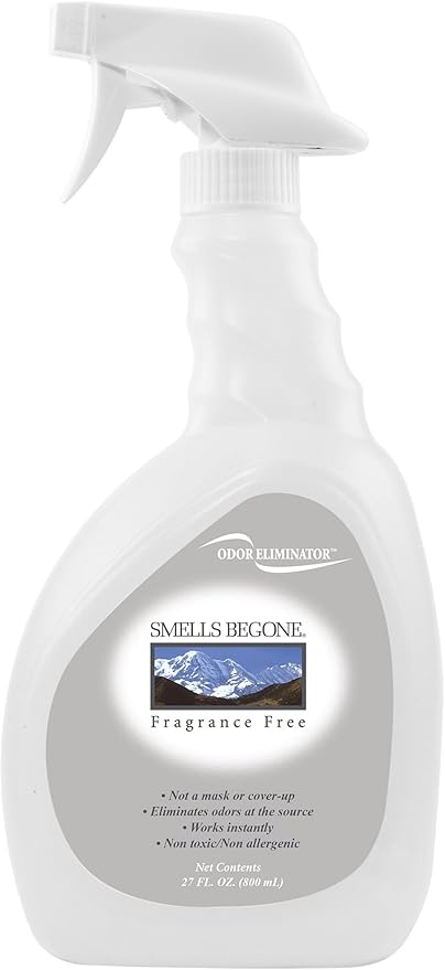 SMELLS BEGONE 27 oz Air Freshener Spray - Odor Eliminator - Eliminates Odors from Smoke, Trash Cans, Pets, Cars and Boats - Fragrance Free