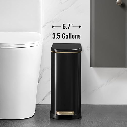 ELPHECO Bathroom Trash Can with Lid Soft Close, 3.5 Gallon / 13.5 Litre Stainless Steel Pedel Garbage Can with Removable Inner Bucket, Wastebasket for Bathroom, Office, Bedroom, Matte Black