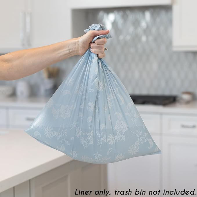 Happy Haven Bathroom Trash Bags for 2,3,4 Gallon Trash Can, Small Garbage Bags - Bedroom & Bathroom, Decorative Cute Wastebasket Liner - 50 Count (Light Blue Botanical)