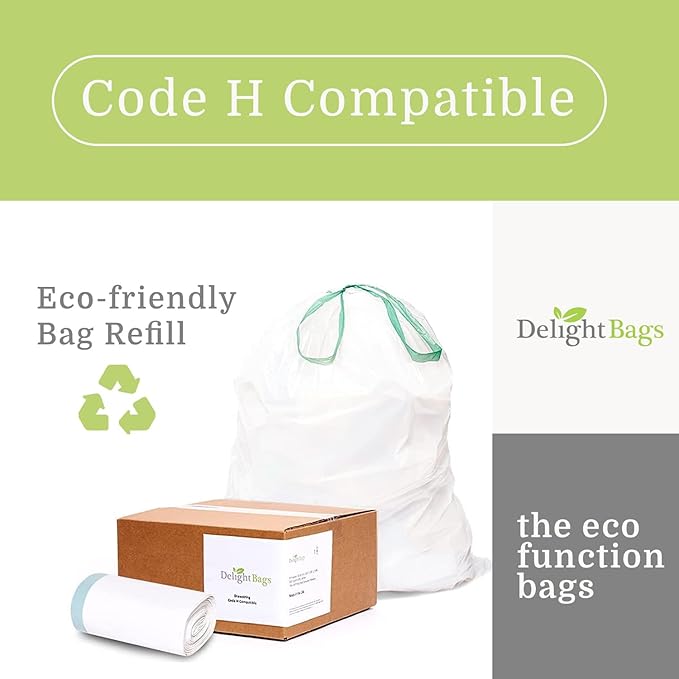 Compatible with Simplehuman Code H 200 Count, Eco-Friendly, White Drawstring Trash Bags Made in the USA with 70% CERTIFIED Post Consumer Material (Code H)
