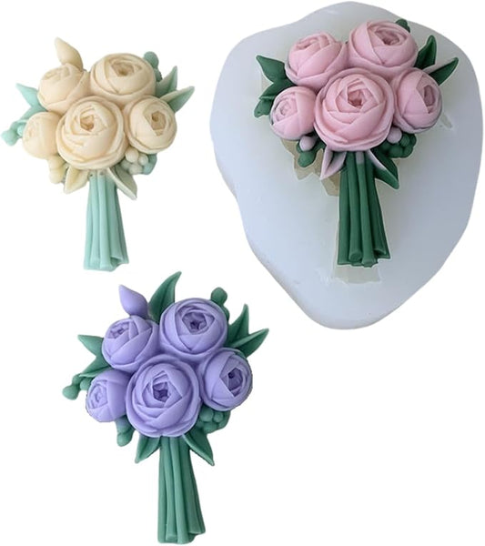 3D Flower Bouquet Candle Soap Silicone Molds Fondant Chocolate Candy Cake Decorating Mould Resin Clay Baking Pastry Tools (Peony)
