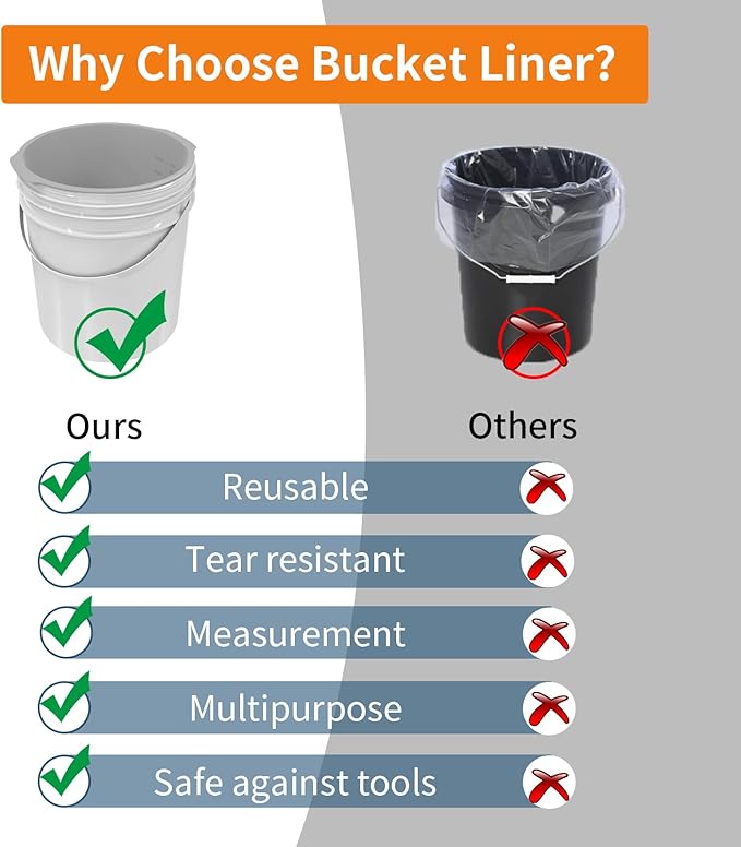 5 Gallon Silicone Bucket Liner - Reusable Measuring Mixing Liner for Concrete, Mortar, Grout, Paint - Food Grade Non-Stick with Measurement Marks - Easy to Clean & Durable (Gray)