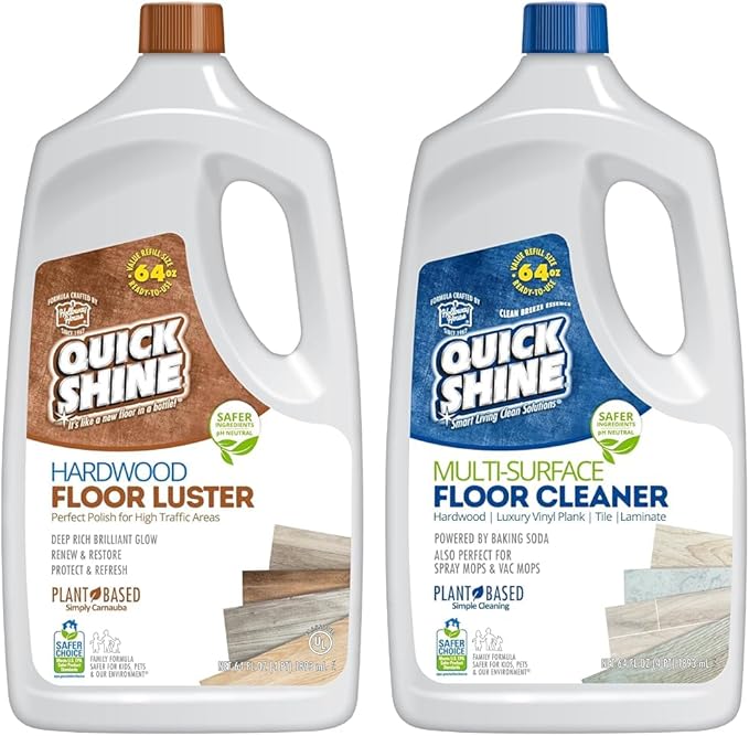 Quick Shine Hardwood Floor Luster 64oz | Plant-Based Cleaner & Polish w Carnauba | Simply Squirt & Spread & Multi Surface Floor Cleaner 64oz | Ready to Use, Dirt Dissolving, Streak Free