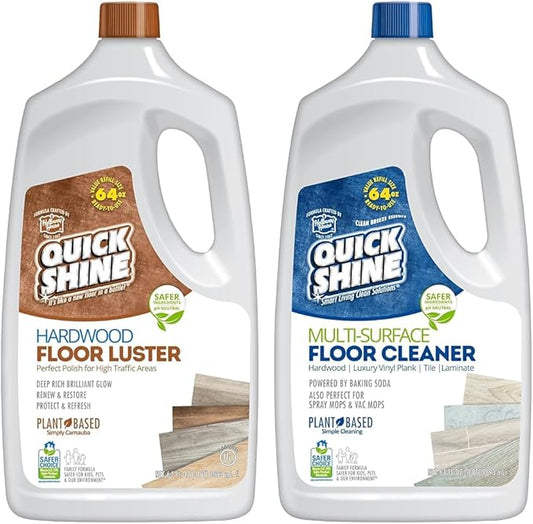 Quick Shine Hardwood Floor Luster 64oz | Plant-Based Cleaner & Polish w Carnauba | Simply Squirt & Spread & Multi Surface Floor Cleaner 64oz | Ready to Use, Dirt Dissolving, Streak Free