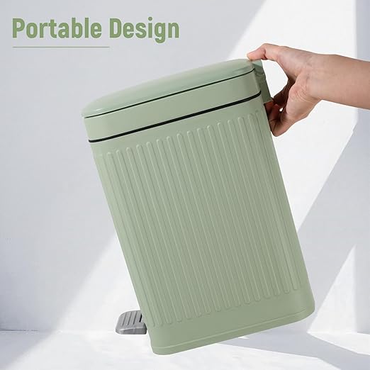 rejomiik Small Bathroom Trash Can with Lid 1.9 Gallon Step Trash Can Slim Garbage Can with Soft-Close Waste Bin for Bathroom, Bedroom, Office, Dorm, RV, Sage Green