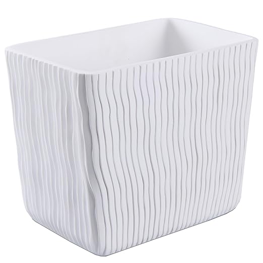 White Marble Wave Carved Small Bathroom Trash Can 2.5 Gallon(9 Liter), Resin Heavy Sturdy Small Kitchen Garbage Can,Living Room Bedroom Trash Can, Decorative Wastebasket for Home, Garden, Office