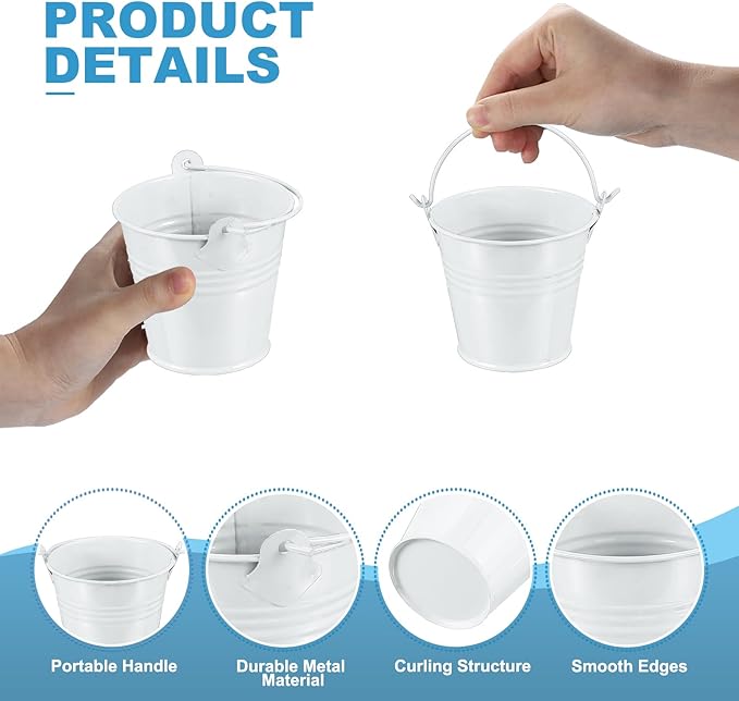 PATIKIL 2.7"x2.3" Small Metal Buckets with Handle, 12 Pcs Mini Galvanized Bucket Colorful Easter Buckets for Crafts Party Favors Decoration, White