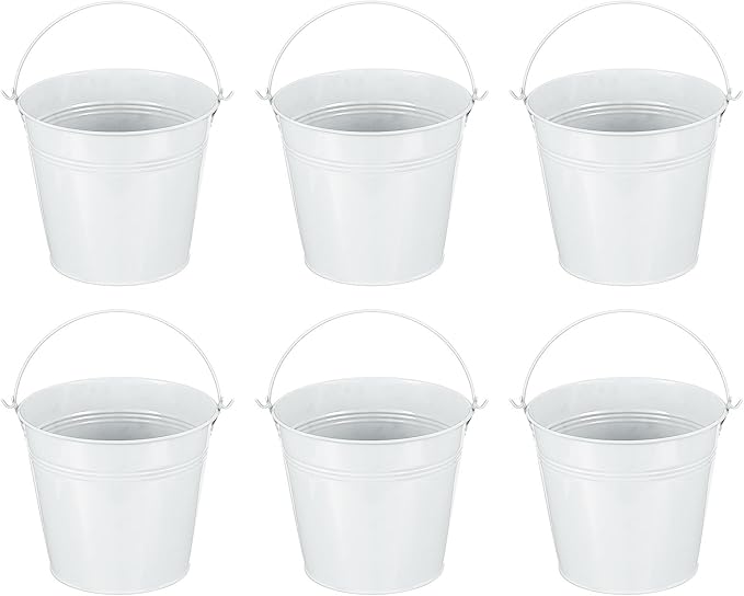 PATIKIL 5.9"x5.1" Small Metal Buckets with Handle, 6 Pcs Mini Galvanized Bucket Colorful Easter Buckets for Crafts Party Favors Decoration, White