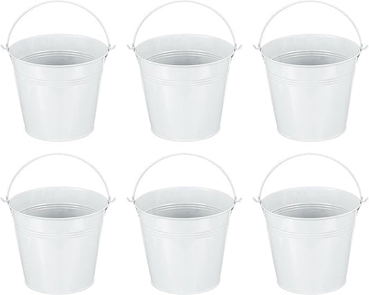 PATIKIL 5.9"x5.1" Small Metal Buckets with Handle, 6 Pcs Mini Galvanized Bucket Colorful Easter Buckets for Crafts Party Favors Decoration, White