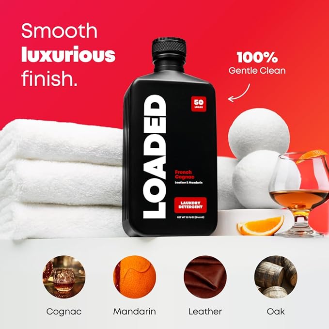Loaded Laundry Detergent, Cologne Scented | 50 Loads | Leather & Oak | Non-Toxic & Skin-Friendly | Made in USA | 32 oz