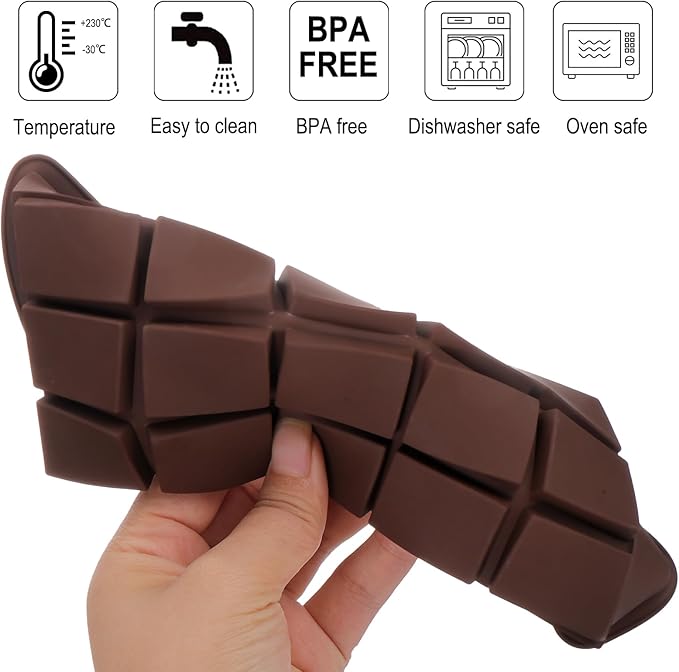 Juome Large Chocolate Bar Mold Deep 2 Pack - 1 Inch Deep Silicone Thick Molds for Stuffed Chocolate, Filling Knafeh Pistachio Candy With 100Pcs Bags