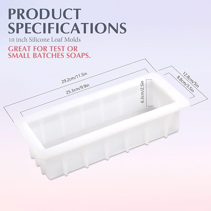 Nicole Soap Molds 10 inch Silicone Loaf Mold Flexible Rectangular Soap Silicone Loaf Mold