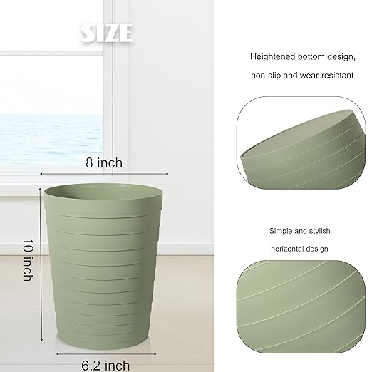 UUJOLY Small Bathroom Trash Can Wastebasket, Plastic Garbage Bin Container Basket for Bathrooms, Laundry Room, Kitchens, Offices, Kids Rooms, Dorms, Mint Green, 1.8 Gallon