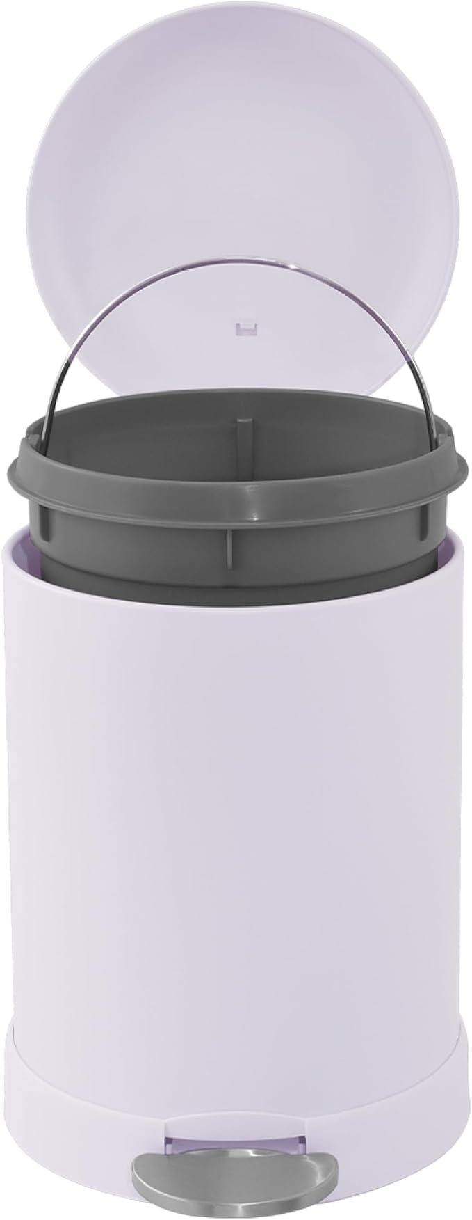 Glad Small Trash Can, 1.2 Gallon | Round Stainless Steel Garbage Bin with Soft Close Lid & Step Foot Pedal | Metal Waste Basket with Removable Inner Bucket, Lavender