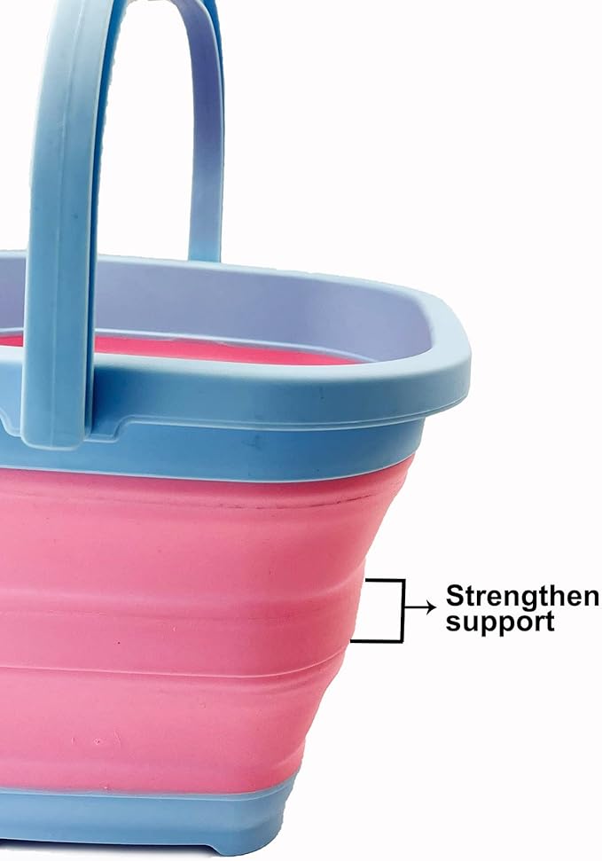 SAMMART Collapsible Rectangular Cleaning Bucket 5L (1.3 Gallon)- Foldable Camping Beach Sand Water Pot Pail- Portable Space Saving Tub for Household, Outdoor Car Washing (Cool Blue/Maglia Rosa)