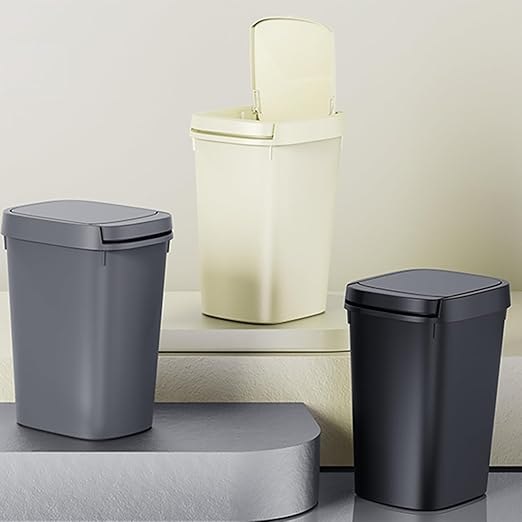 CEROELDA 3 Pack Slim Bathroom Trash Can, 10L/2.6 Gal with Press Top and Pop-up Lid, Plastic Wastebasket for Toilet, Office, Bedroom (Black)