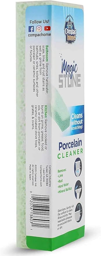 COMPAC HOME Magic-Stone Porcelain Cleaner, Green Product, Made from Recycled Glass, Scouring Stick Toilet Cleaner, Removes Stubborn Lime Stains from Porcelain or Bathroom Fixtures, 4 Count
