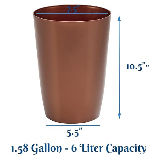 Mini Waste Basket - Durable Small Plastic Garbage Trash Can Bin - Lidless Open-Top Rectangular Slim Profile for Compact Spaces - Suitable for Home, Bathroom, Office, Bedroom, Kitchen and More, Copper