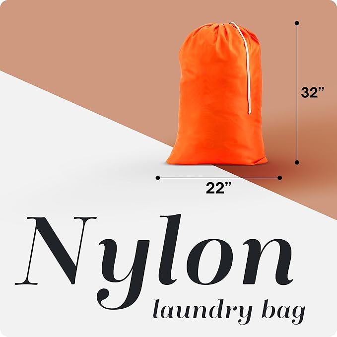 Nylon XL Laundry Bag - Locking Drawstring Closure, Machine Washable, These Large Bags will Fit a Laundry Basket or Hamper and Strong Enough to Carry up to Two Loads of Clothes (Orange | 22" x 32")