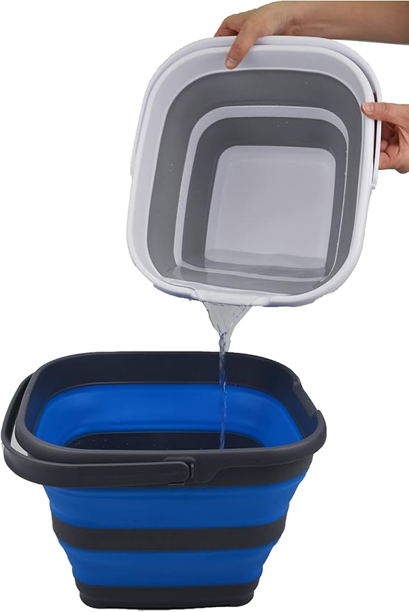 SAMMART 10L (2.6 Gallon) Collapsible Rectangular Handy Basket/Bucket (Grey/Blue, 1)