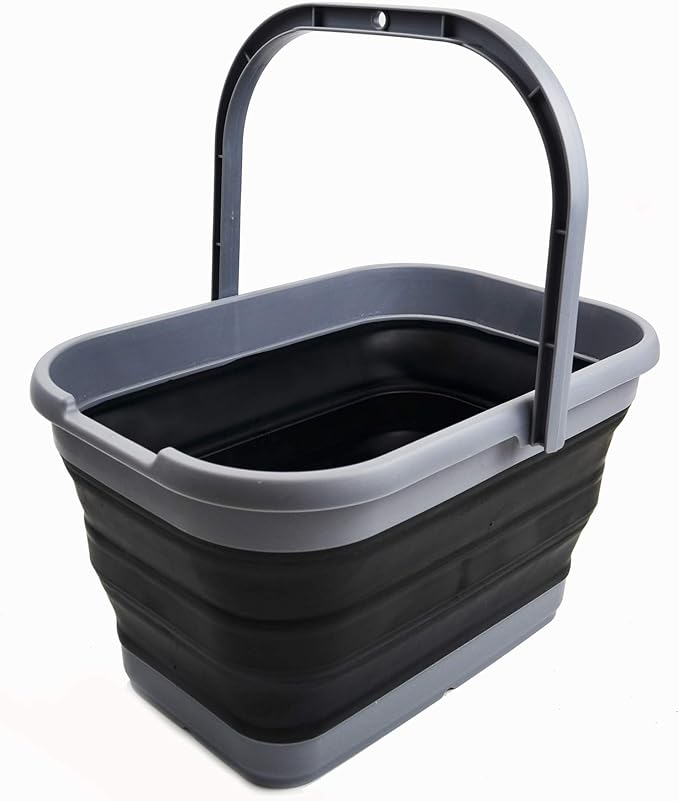 SAMMART 12L (3.17 Gallon) Collapsible Rectangular Handy Bucket (1, Grey/Black)