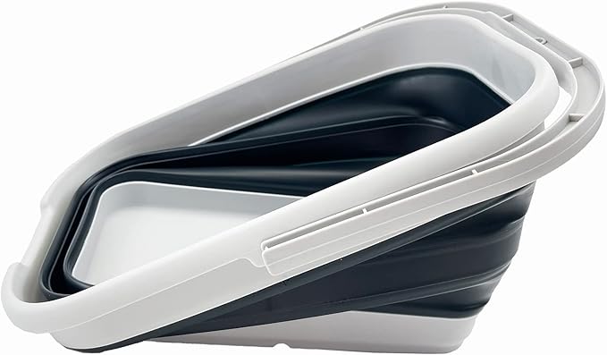 SAMMART 12L (3.1 Gallon) Collapsible Rectangular Handy Basket/Bucket/Multiuse Foldable Water Pail for Camping, Fishing (Slate Grey (Set of 2))