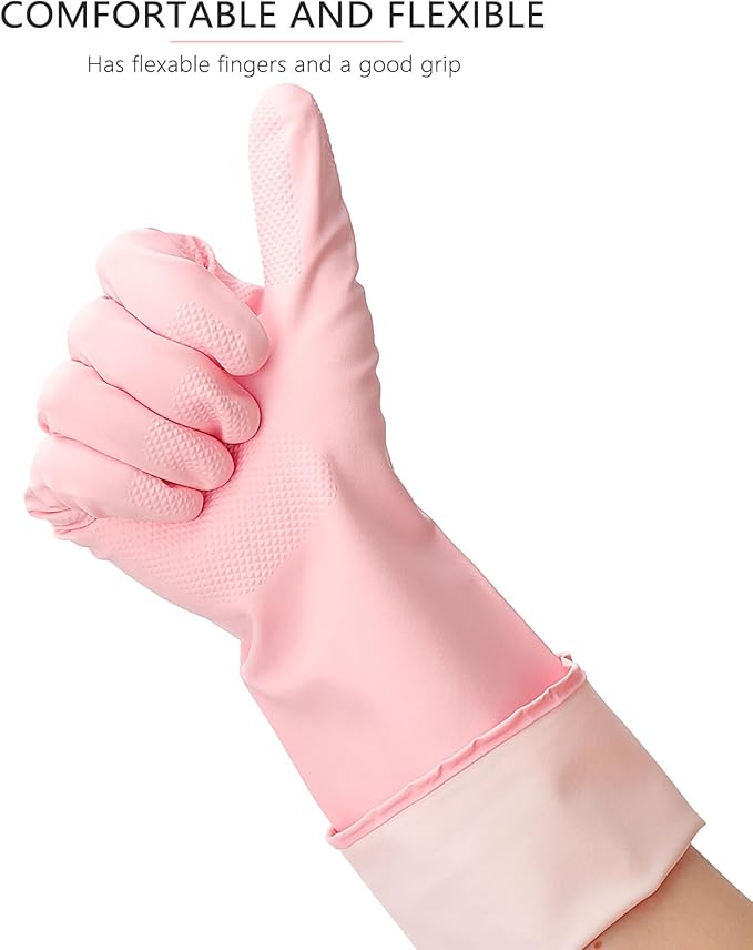 3 Pairs Rubber Cleaning Gloves Latex Free Dishwashing Gloves - 13" Reusable Nitrile Gloves Medium, Green+Pink+Red