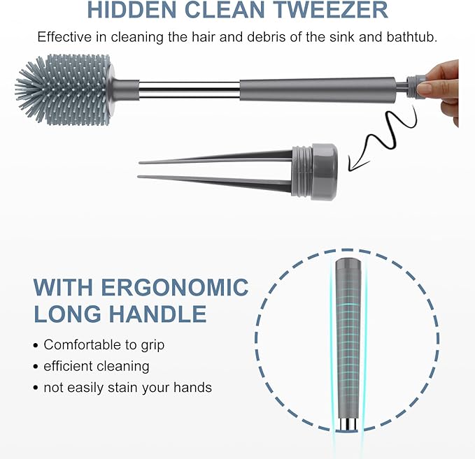 SetSail Silicone Toilet Bowl Brush and Holder Automatic Toilet Brushes for Bathroom with Holder Ventilated Toilet Cleaner Brush for Toilet Scrubber Cleaning - Grey
