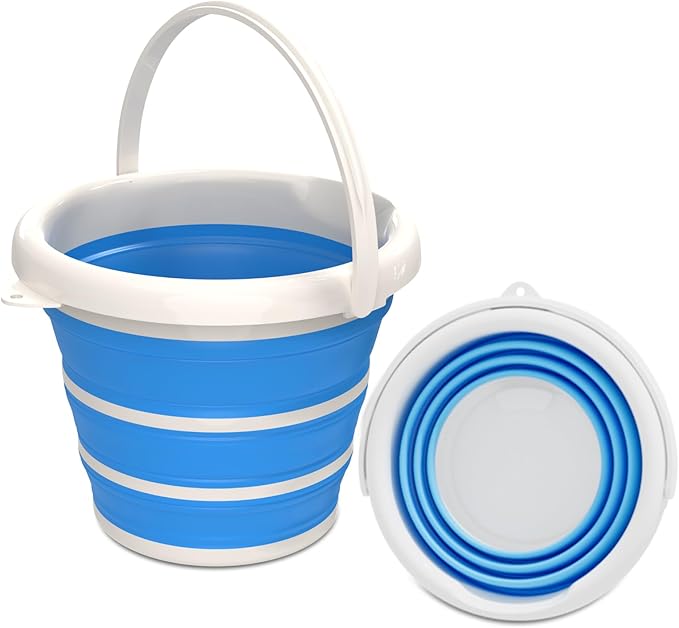 GOLDFOX Collapsible Bucket-10L (2.6 Gallon) Bucket for Cleaning with Handle-Folding Foldable Portable Plastic Water Supplies,Collapsible Bucket for Car Wash Camping Garden - Blue