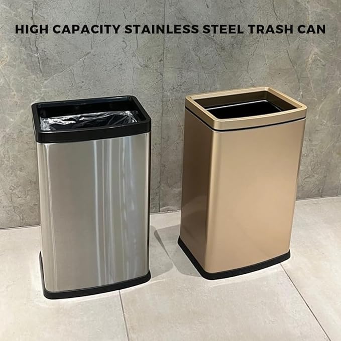 25L/6.6GAL Large Kitchen Trash Can,Tall Open Top Garbage Can,11.81 * 8.66 * 19.68inces,Smooth,Stainless Steel,Commercial,Hospital, Airport