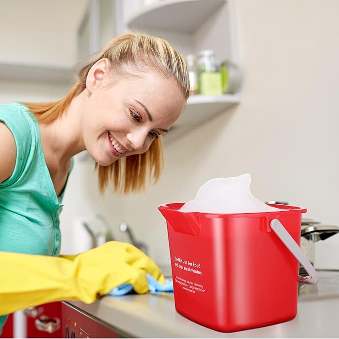 Roshtia 6 Pcs 3 Quart Cleaning Bucket Small Sanitizing Square Bucket Detergent Pail for Home Commercial Restaurant Kitchen Office School (Red)
