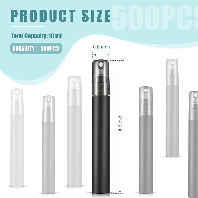 Remerry 10 ml Perfume Spray Bottles Plastic Travel Refillable Mini Bottles for Women Small Fine Mist Sprayers Portable Frosted Perfume Sprayers Empty Atomizer for Essential Oil (100 Pcs)