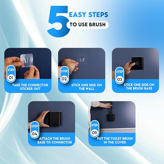 Toilet Brush Silicone and Holder Set – Pack of 4 Wall Mounted Toilet Brush Black – Long Non-Slip Handle, Flexible Bristles for Easy Cleaning – Modern Toilet Scrubber Brush