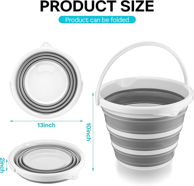 2 Pack Collapsible Buckets - 2.6 Gallon (10L) Large Capacity, Essential for RV, Garden Cleaning, Car Washing, Camping, Fishing, Multi-Purpose Durable Portable Buckets, Easy Storage, Use Anywhere
