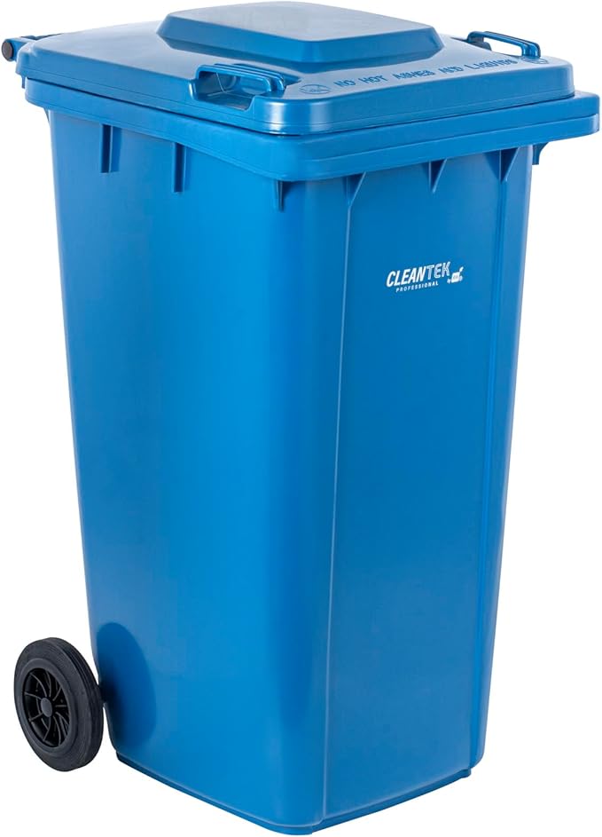 Restaurantware-Clean Tek Professional 64 Gallon Trash Can With Wheels, 1 Garbage Can With Lid - Step-On Attachment Sold Separately, Rectangle, Blue Plastic Dustbin, Long-Lasting, For Outdoor