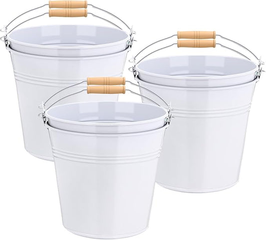 Zopeal 6 Pcs Large Metal Bucket Beer Bucket Galvanized Steel Pail with Handle for Gifts Basket Ice Candy Party(7.4 x 7.2 x 4.6 Inch,White)