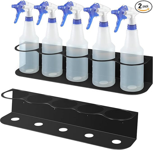 Therwen 2 Pcs 5 Holes All Purpose Steel Spray Bottle Holder Heavy Duty Spray Can Holder Rack Organizer Easy Install Wall Mount Paint Bottle Organizer Storage Rack for Garage Home Workspace(Black)
