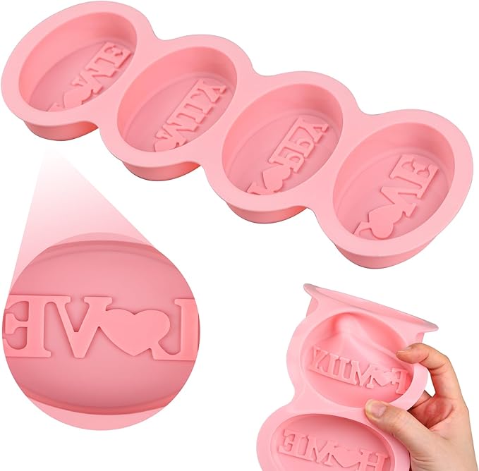 Silicone Soap Mold 2pcs Oval Silicone Soap Molds 4 Cavities with Letter for Homemade Craft Soap Mold, Cake Mold, Ice Cube(Size 3.54 x 2.36inch)